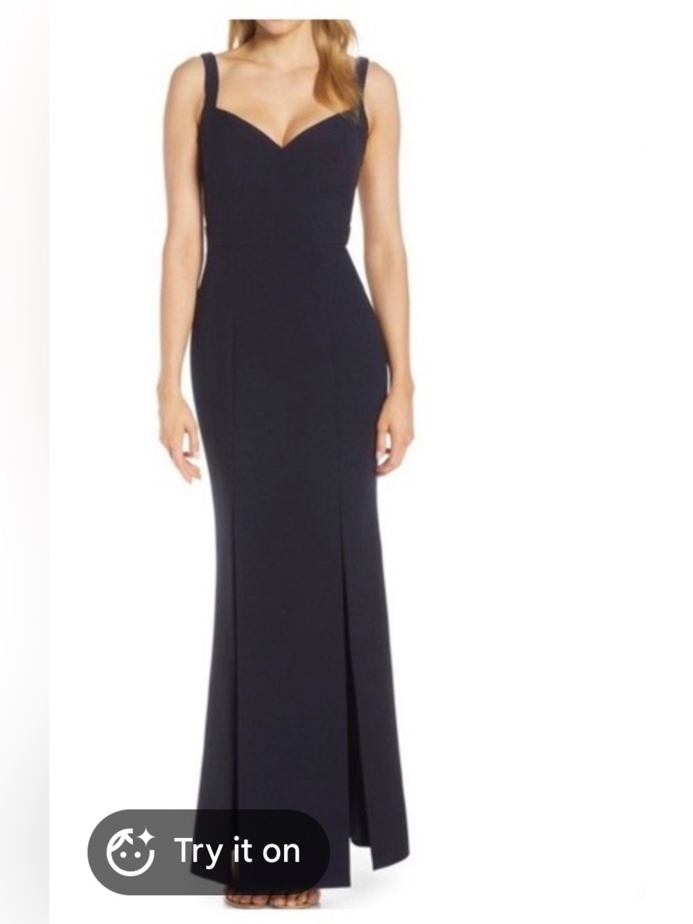 Eliza J Navy Maxi Dress with Wide Straps and Front Slits